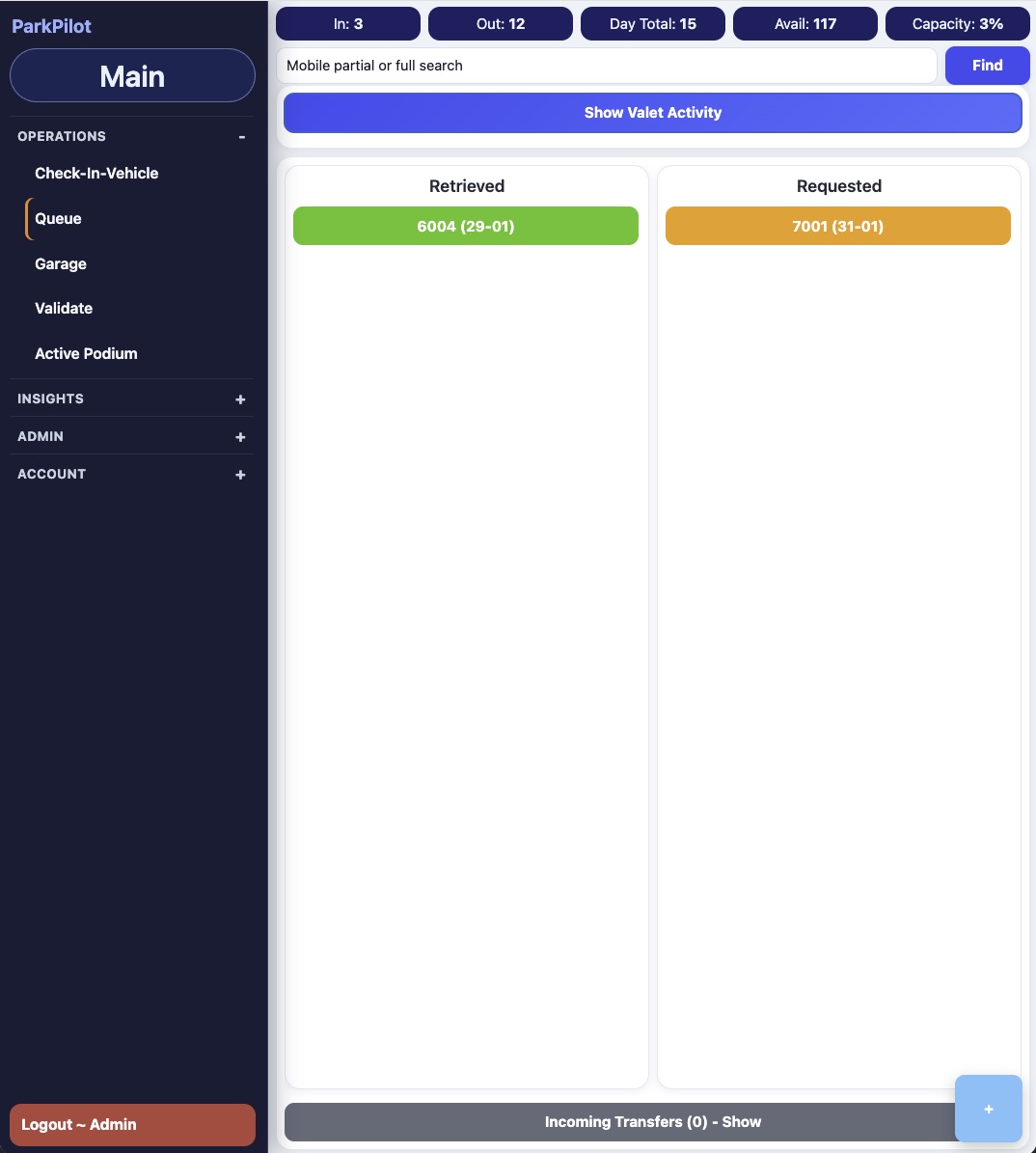 ParkPilot dashboard view placeholder